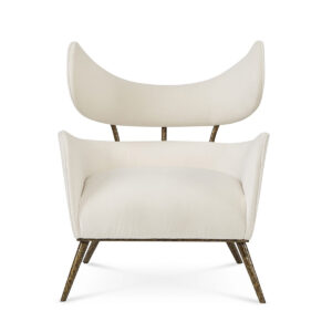 Delilah chair by Mr. Brown with ivory upholstery and a sculptural curved back