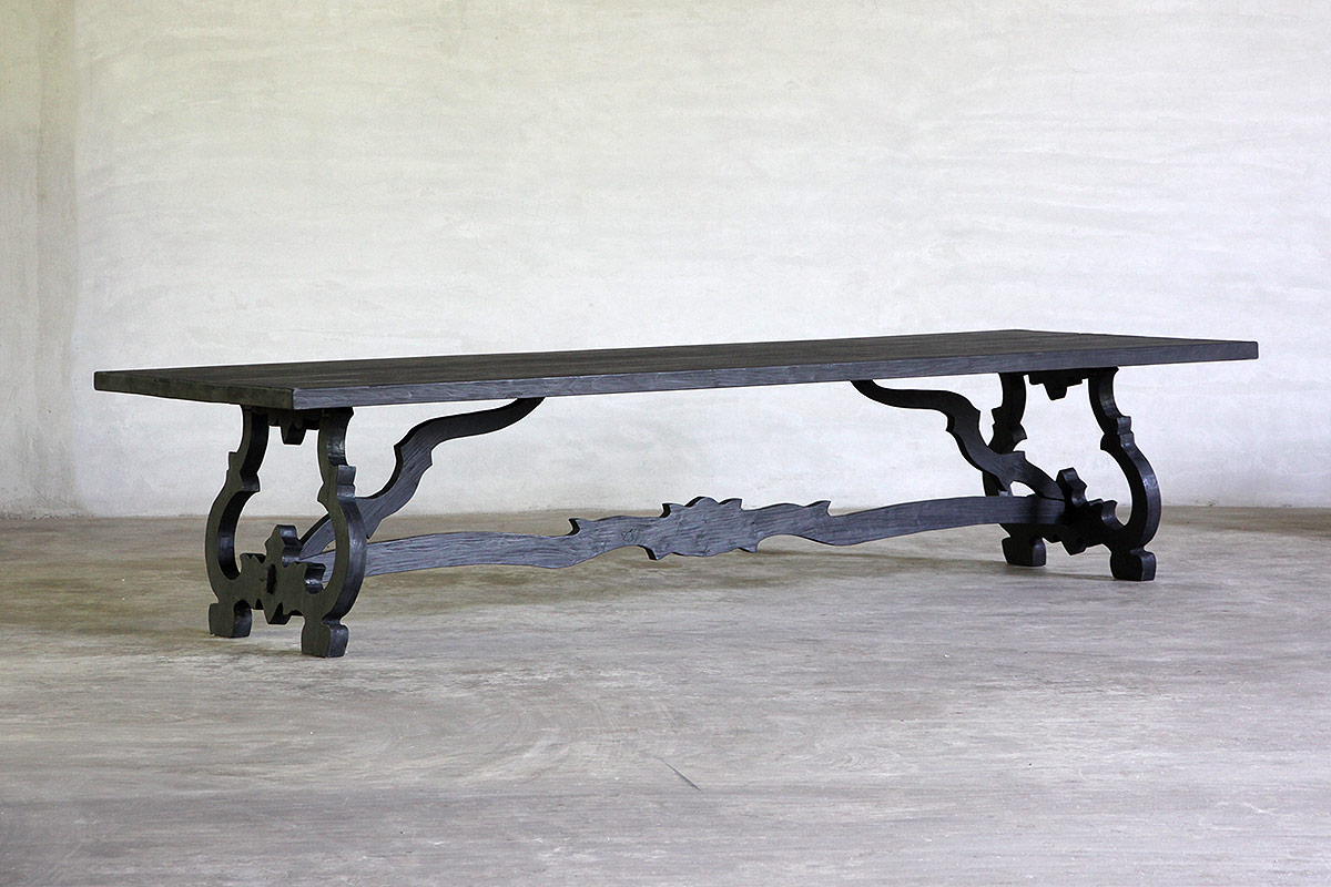 Reclaimed Elm Plank Table with Baroque Style Leg - Image 2
