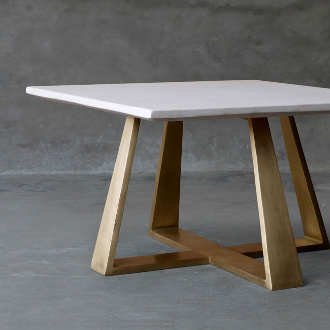 CAST BRASS and CONCRETE KNIFE COCKTAIL TABLE - Image 4